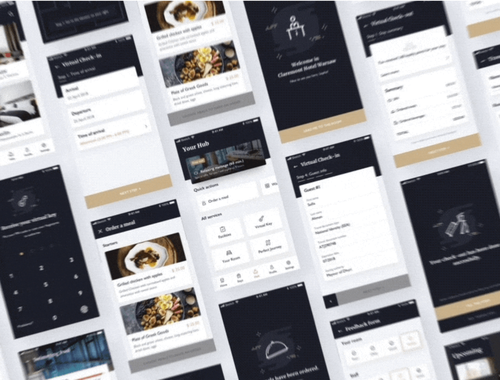 Comprehensive UI design system for Nomade's digital experience including check-in and room service